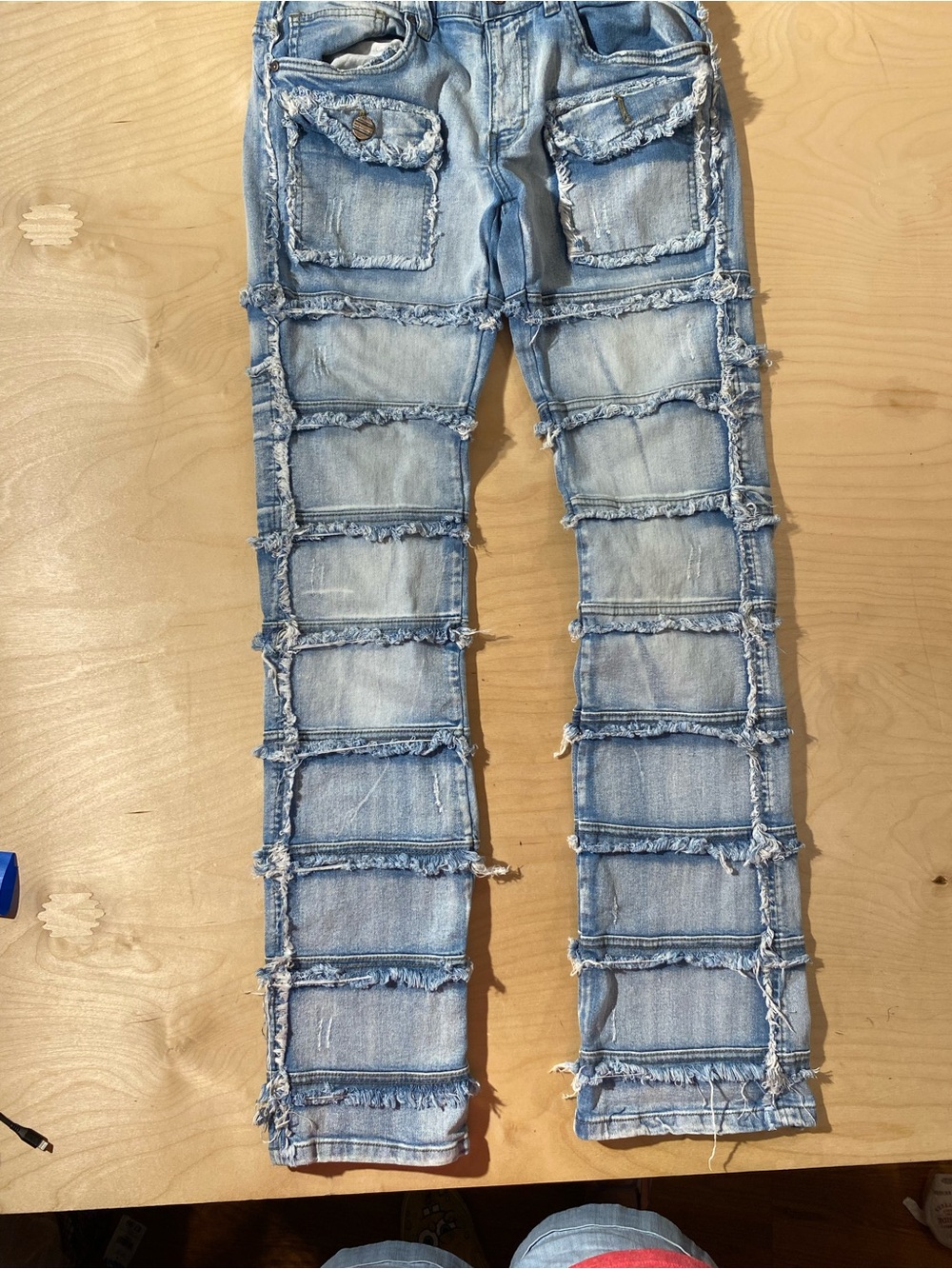 FWRD Denim Light Blue Distressed Patchwork Jeans 30 x 36 (SA)